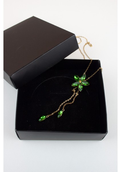 Kristal Taşlı Çiçek Figür Asansör Çelik Kolye modelleri