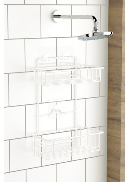2 Katlı Yapışkanlı Banyo Duş Rafı Beyaz, Şampuanlık ve Düzenleyici Seti fiyatları