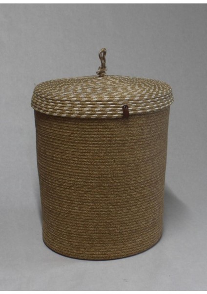 Çok Amaçlı Hasır Banyo Dekor, Havlu Sepeti, Çift Renk Kapaklı 36X40 Haki