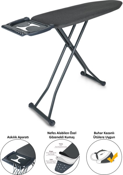 Silvia Ütü Masası Ironika Kalın Borulu Kurutmalık Set Antrasit fiyatları