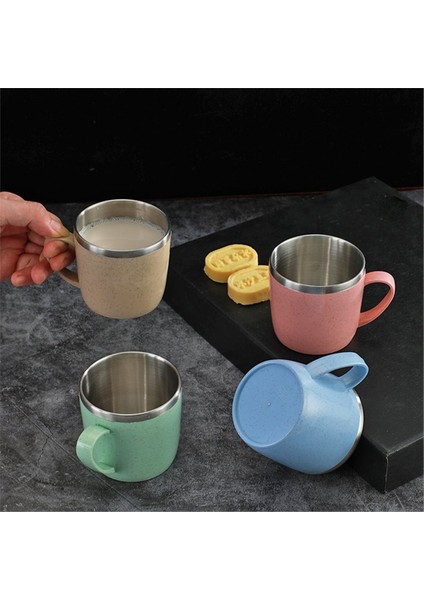 Çift Katmanlı Haşlanma Önleyici Paslanmaz Çelik Bardak Plastik Saplı Kahve Süt Kupa Içecekler Su Bardağı Ev Ofis Tumbler (Yurt Dışından) fiyatları