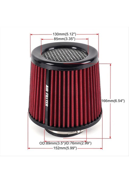 Araba Hava Filtresi 76MM Akışlı Hava Filtresi Filtresi 3 Inç Siyah (Yurt Dışından) fırsatları