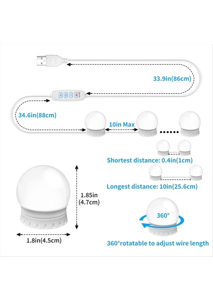 Makyaj Masası Banyo Soyunma Odası Için 14 Dimmable Ampul, 10 Parlaklık Seviyesi Ayarlanabilir LED Vanity Ayna Işıkları (Yurt Dışından) modelleri