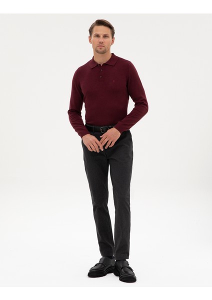 Erkek Bordo Slim Fit Polo Yaka Basic Triko Kazak 50315405-VR177 fırsatları