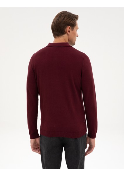 Erkek Bordo Slim Fit Polo Yaka Basic Triko Kazak 50315405-VR177 indirimleri