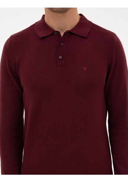 Erkek Bordo Slim Fit Polo Yaka Basic Triko Kazak 50315405-VR177