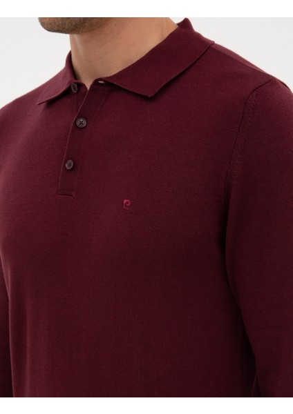 Erkek Bordo Slim Fit Polo Yaka Basic Triko Kazak 50315405-VR177