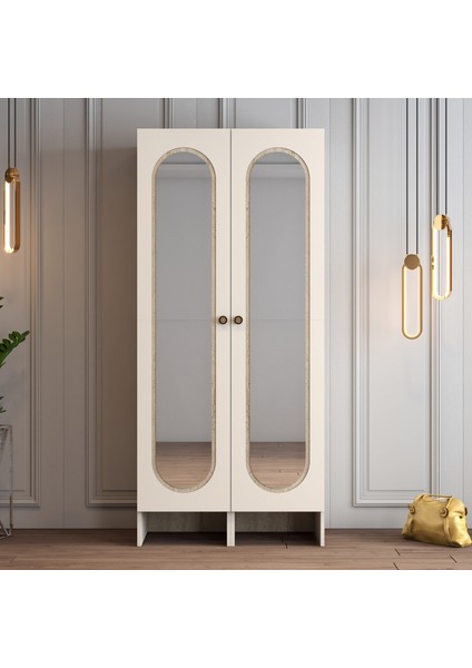 Münih 2 Kapaklı (33) Gardırop Krem / Traverten Mermer