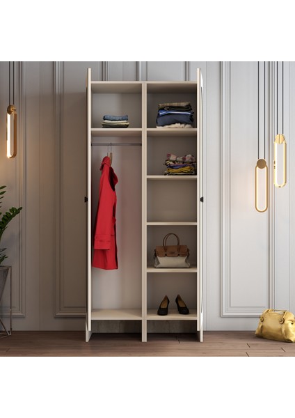 Münih 2 Kapaklı (33) Gardırop Krem / Traverten Mermer modelleri