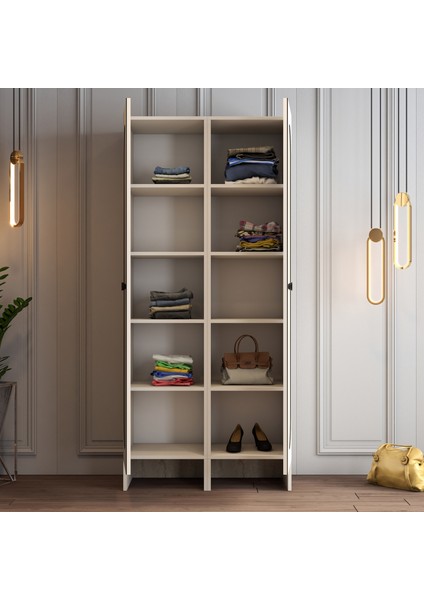 Münih 2 Kapaklı (33) Gardırop Krem / Traverten Mermer