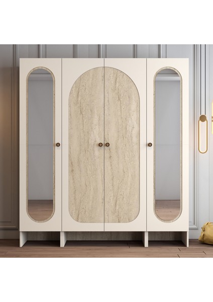 Münih 4 Kapaklı (313) Gardırop Krem / Traverten Mermer