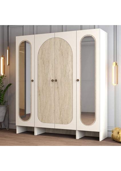 Münih 4 Kapaklı (313) Gardırop Krem / Traverten Mermer fiyatları