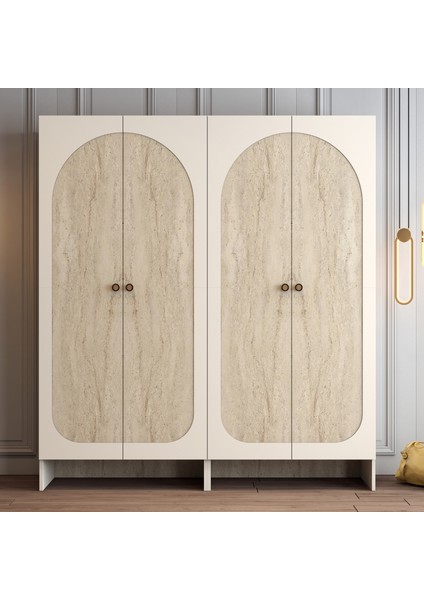 Münih 4 Kapaklı (11) Gardırop Krem / Traverten Mermer