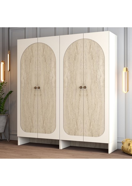 Münih 4 Kapaklı (11) Gardırop Krem / Traverten Mermer fiyatları