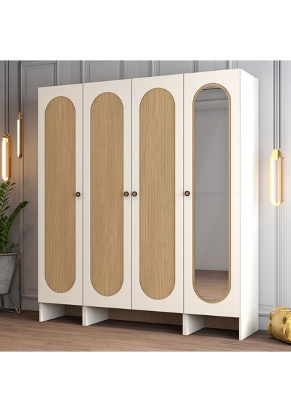 Münih 4 Kapaklı (423) Gardırop Krem / Gölge Çizgili Meşe modelleri