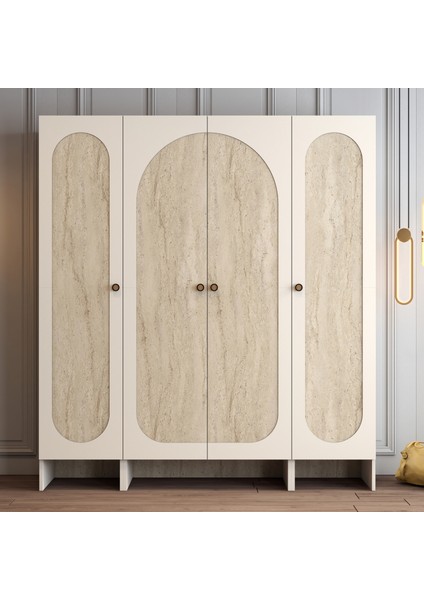 Münih 4 Kapaklı (414) Gardırop Krem / Traverten Mermer