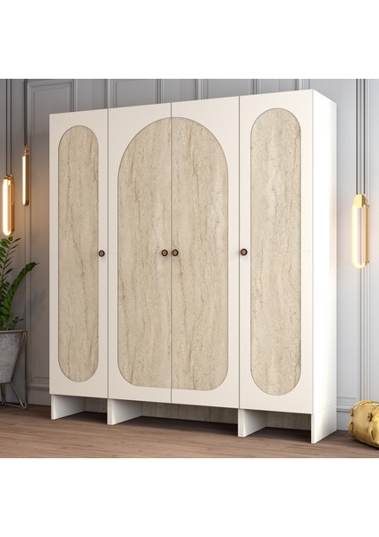 Münih 4 Kapaklı (414) Gardırop Krem / Traverten Mermer fiyatları