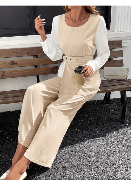 Meğdaix Kadın Uzun Kollu Açık Yakalı Çift Renkli Kemerli Ithal Krep Ikili Takım fiyatları