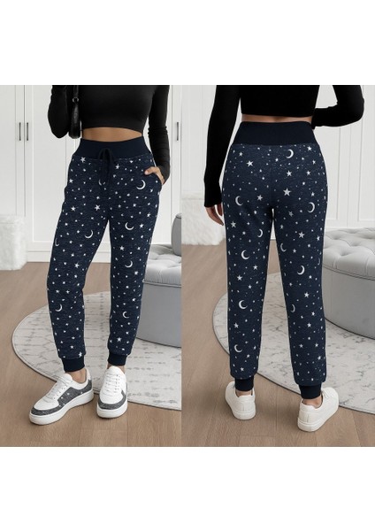 Meğdaix Kadın Yüksek Bel Bağcıklı Desenli Iki Iplik Pantolon