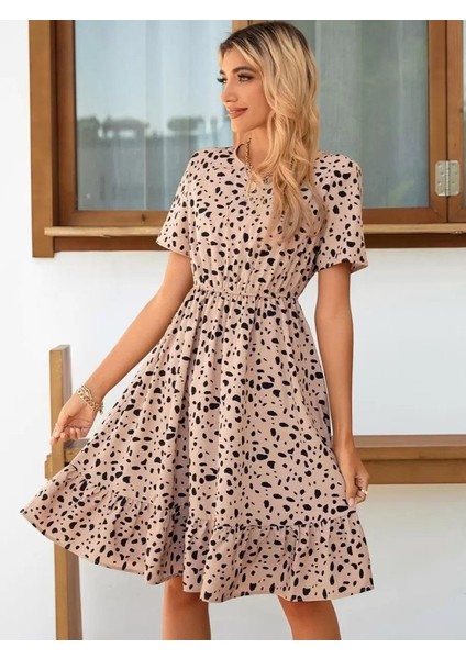 Meğdaix Kadın Kısa Kollu Bisiklet Yaka Desenli Süprem Elbise fırsatları