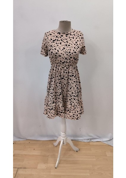 Meğdaix Kadın Kısa Kollu Bisiklet Yaka Desenli Süprem Elbise