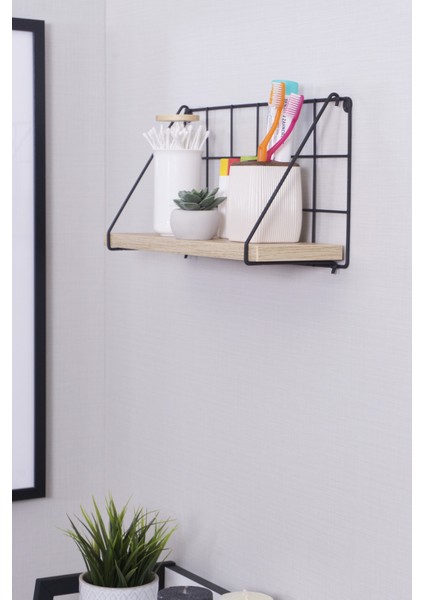 Beyaz Metal Ahşap 1 Katlı Tel Duvar Rafı Banyo Düzenleyici Organizer