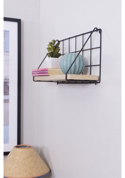 Beyaz Metal Ahşap 1 Katlı Tel Duvar Rafı Banyo Düzenleyici Organizer