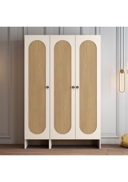 Münih 3 Kapaklı (24) Gardırop Krem / Gölge Çizgili Meşe fiyatları