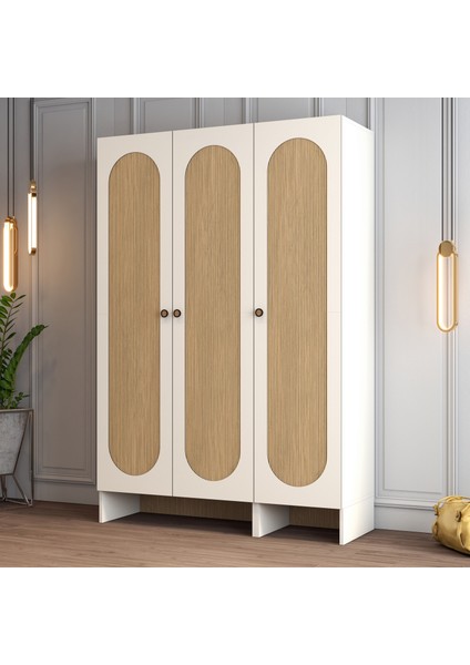 Münih 3 Kapaklı (24) Gardırop Krem / Gölge Çizgili Meşe modelleri