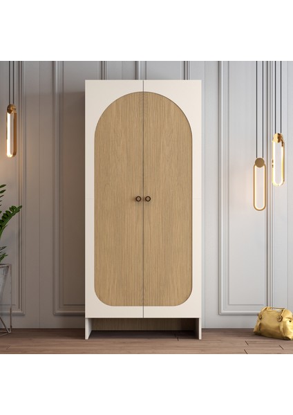 Münih 2 Kapaklı (1) Gardırop Krem / Gölge Çizgili Meşe