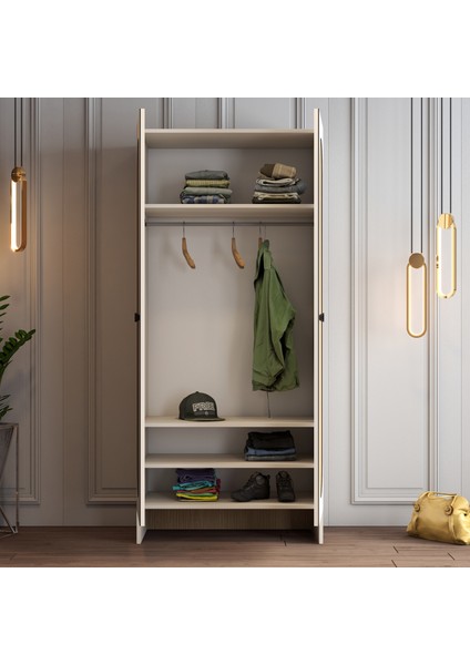 Münih 2 Kapaklı (2) Gardırop Krem / Gölge Çizgili Meşe modelleri