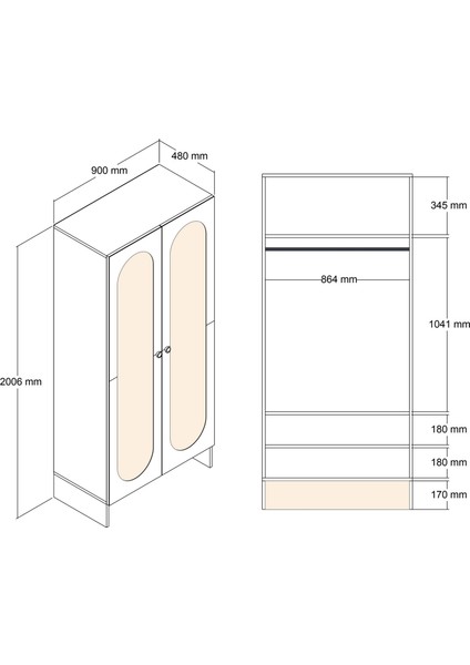 Münih 2 Kapaklı (2) Gardırop Krem / Gölge Çizgili Meşe fırsatları