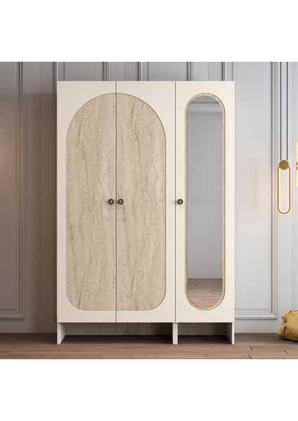 Münih 3 Kapaklı (13) Gardırop Krem / Traverten Mermer