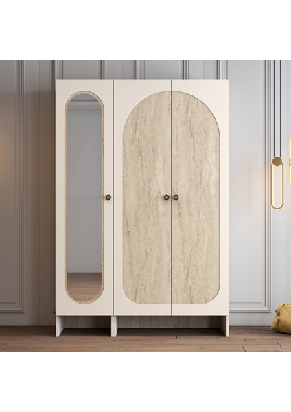 Münih 3 Kapaklı (13) Gardırop Krem / Traverten Mermer fiyatları