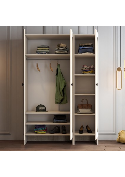 Münih 3 Kapaklı (13) Gardırop Krem / Traverten Mermer fırsatları