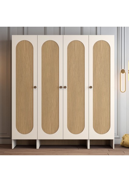 Münih 4 Kapaklı (424) Gardırop Krem / Gölge Çizgili Meşe