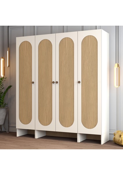 Münih 4 Kapaklı (424) Gardırop Krem / Gölge Çizgili Meşe fiyatları