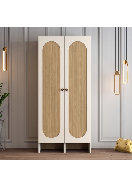 Münih 2 Kapaklı (44) Gardırop Krem / Gölge Çizgili Meşe
