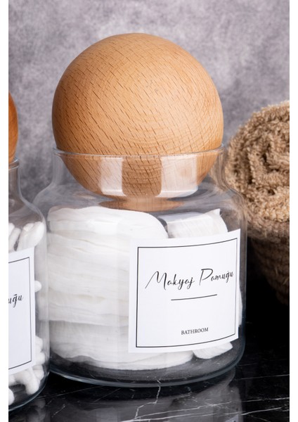 Iki Parça Ahşap Kapaklı Cam Saklama Kabı, Kulak ve Makyaj Pamuğu Seti fiyatları