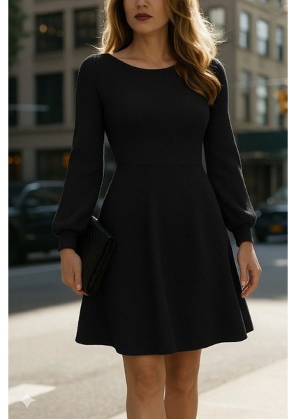 Meğdaix Kadın Uzun Kollu Kayık Yaka Kısa Triko Elbise modelleri