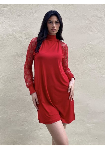 Meğdaix Kadın Uzun Kollu Damla Detaylı Sandy Mini Elbise