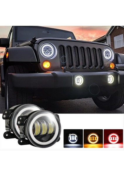 4 Inç LED Sis Fıçıları Halo Halka Jeep Wrangler Jk Için Işık Kırmızı Drl Sarı Sinyal (Kırmızı+Sarı+Beyaz) (Yurt Dışından) fırsatları