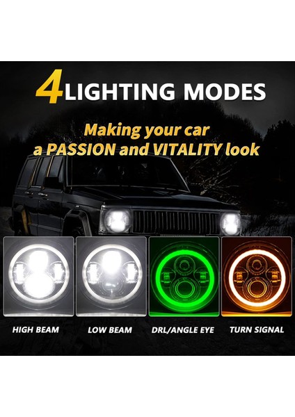 7 Inç Halo LED Far Hi/lo Işın Yeşil Drl Amber Sinyal Işığı Jeep Wrangler Jk Tj Cj (Yeşil) (Yurt Dışından) fiyatları