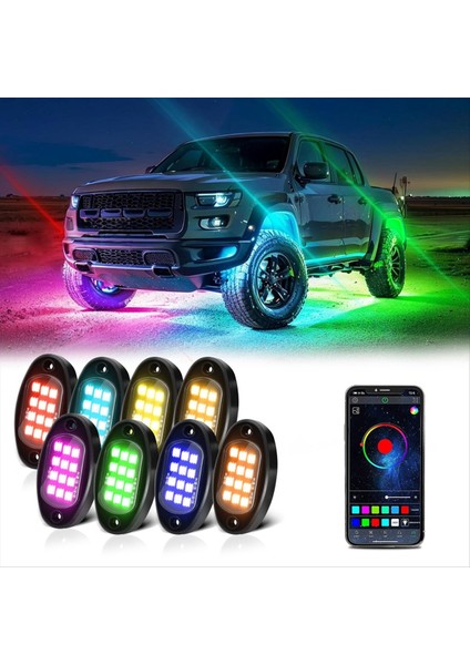 Rgb Kaya Işıkları Uygulama Kontrolü Yanıp Sönen Müzik Müziği Su Geçirmez Tekerlek Iyi Işık 8 Pods (Yurt Dışından) indirimleri