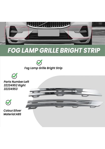 Araba Ön Tampon Sis Lambası Izgara Parlak Şerit Krom Kaplama 32234952 32234953 Volvo XC60 2022 (Yurt Dışından) fırsatları