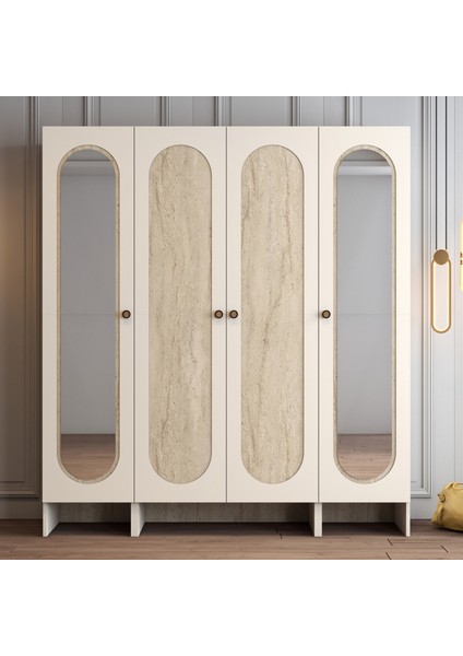 Münih 4 Kapaklı (323) Gardırop Krem / Traverten Mermer