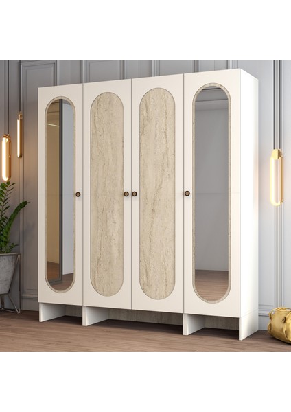 Münih 4 Kapaklı (323) Gardırop Krem / Traverten Mermer fiyatları