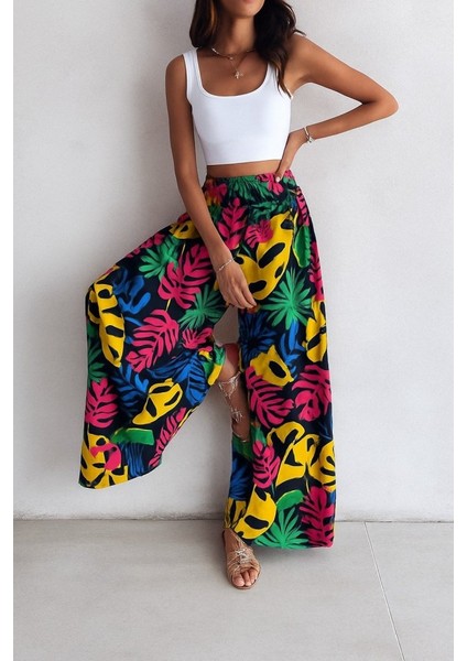 Meğdaix Kadın Yüksek Bel Lastikli Desenli Süprem Pantolon modelleri