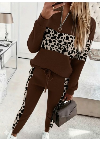 Meğdaix Kadın Uzun Kollu Fermuarlı Karışık Desenli Viskon Iki Iplik Bluz ve Pantolon Ikili Takım fırsatları