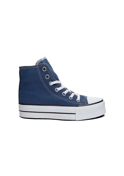 Uzun Mavi Kadın Keten Spor Ayakkabı Sneakers